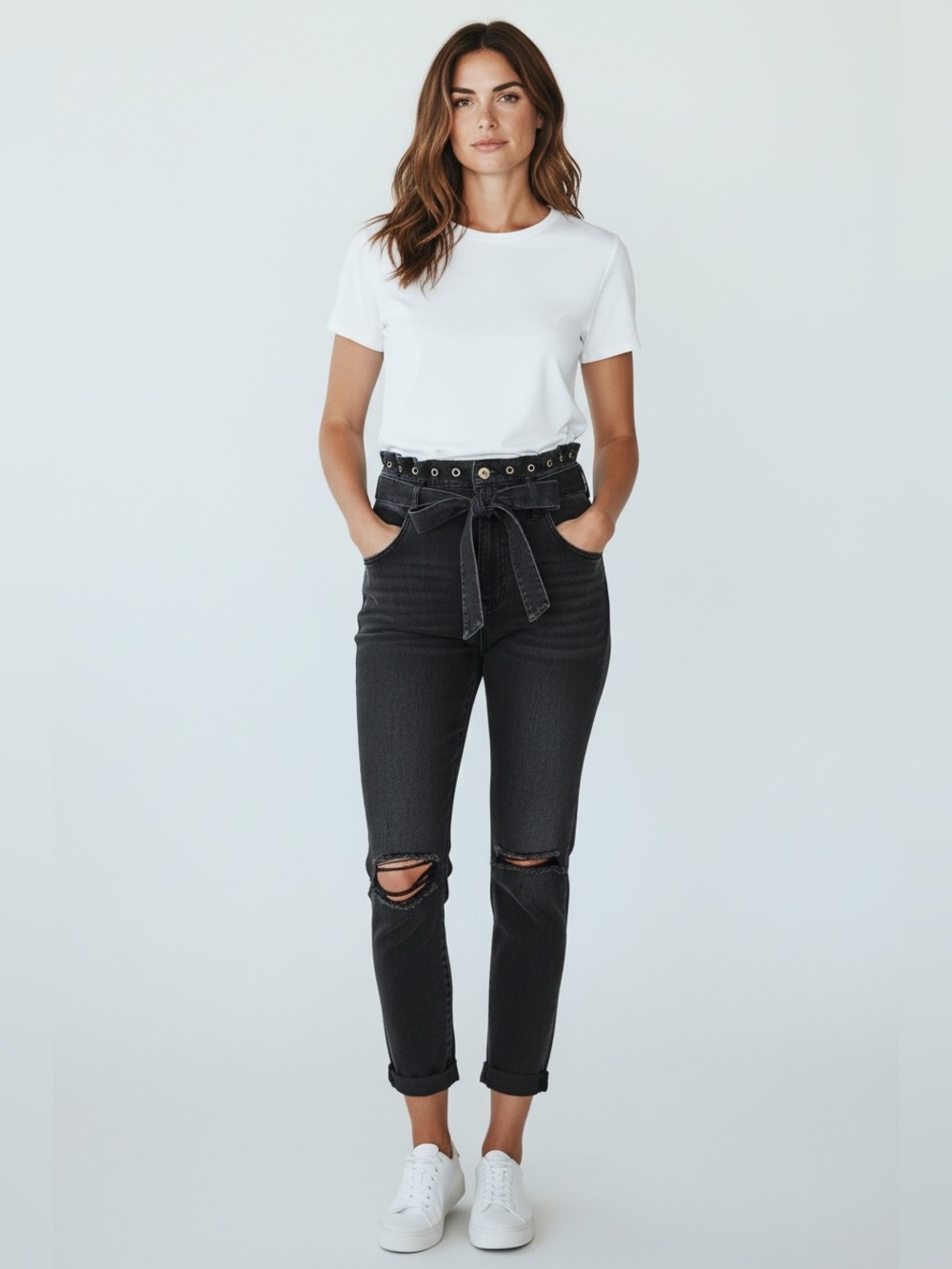 Vervet•Erika High Rise Distressed Mom Stretch Jeans